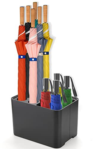 Elsjoy Black Umbrella Stand, Entryway Umbrella Organizer, Compact and Efficient with Removable Drip Tray, Holds 10 Umbrellas