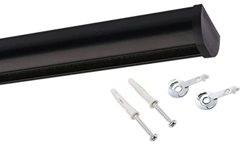 Deco-Raum Gardinenschiene auf Maß Aluminium Innenlauf eckig flach Deckenbefestigung Vorhangstange Flächenvorhang Schiene Innenlaufstange für Vorhänge mit Spannriegel schwarz 140cm Round