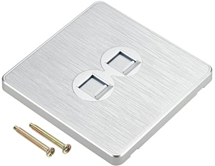 PATIKIL Ethernet Socket Dual Port RJ45 CAT6 Wall Plate Silver Tone for Ethernet Cable Networking Socket Box