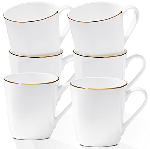 Gang Rinpoche vita kaffemuggar, 3 dl lätta tekoppar i porslin, keramiska muggar set med 6, lyxiga espressomuggar