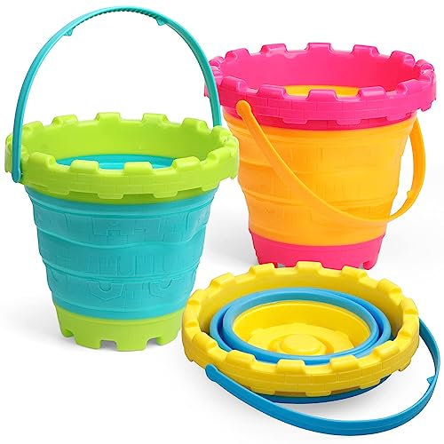 Strand Sand Eimer Spielzeug für Kinder (3-Pack), zusammenklappbare Sandbox Pail, Multi Use Tool für Garten, Pflanzen, Camping Ausrüstung, Angeln, Auto waschen, Urlaub Reise Geschenke für Erwachsene