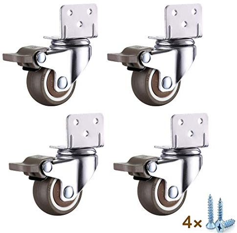Ruedas giratorias móviles en forma de L, 4 piezas Ruedas giratorias pequeñas, Ruedas giratorias de 360 ° para muebles, Ruedas de carro en caucho, Soporte de flores Ruedas para cama de bebé,