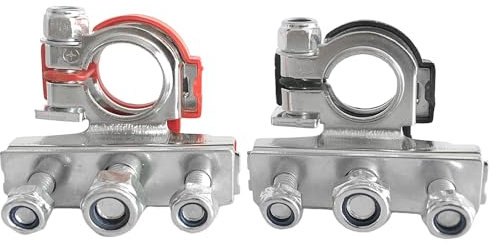2 Stück Batterieklemmen 3-fach Steckverbinder, Batterie Polklemmen Terminal Clamp Klemmen 12V PKW Batterieklemme Positiv Negativ für Auto Van Wohnwagen Boot