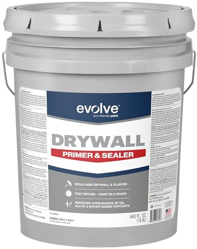 EVOLVE Drywall Primer & Sealer, 5 Gallon – Professional Fast-Dry Drywall Primer, Low VOC & Low Odor, Excellent Adhesion & Hide, Smooth Sealing Base for Walls & Ceilings
