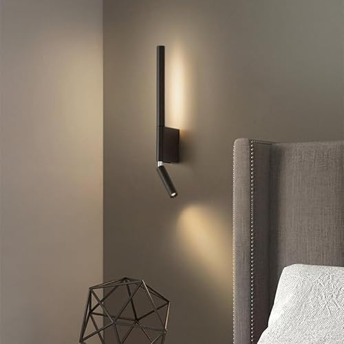 Bedside Wall Lamps 2 Heads 330 Degree Rotation Adjustable Wall lamp Reading Light with Switch Minimalist Nordic Hotel Room Master Bedroom (Color : Nature, Size : Black)