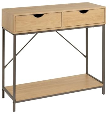 Consola recibidor Urban 2 cajones de metal gris y madera beige 80x30x75 cm