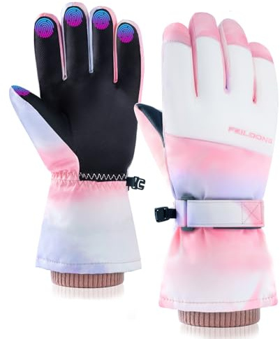 FEILOONG Winter Ski Gloves Women, Snow Gloves Waterproof Windproof Thermal Warm Touchscreen for Snowboarding Skiing Running Cycling, Pink