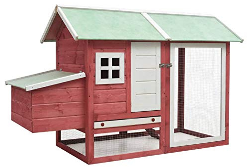 BAZZI hühnerstall XXL hühnerhaus Holz Hühnerkäfig Geflügelkäfig Hühnervoliere Entenstall schnell zu reinigen für den Garten Massivholz Kiefer & Tanne-Rot-170x81x110 cm