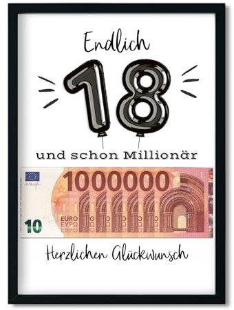 LALELU-Prints OHNE RAHMEN Geburtstagsgeschenk 18. Geburtstag Geldgeschenk Erste Million lustige Geschenkidee Geburtstagskarte Geburtstagsposter (Ballons Schwarz)