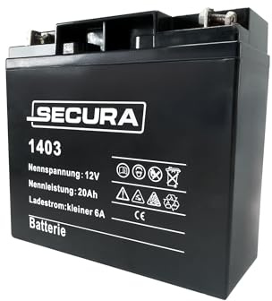SECURA 1x Gel-Batterie 12V 20Ah kompatibel mit AL-KO Rasenmäher, u.a. T14-102 | 16-102 | T13-85 HD (Original-Nr. 451000, 512073)
