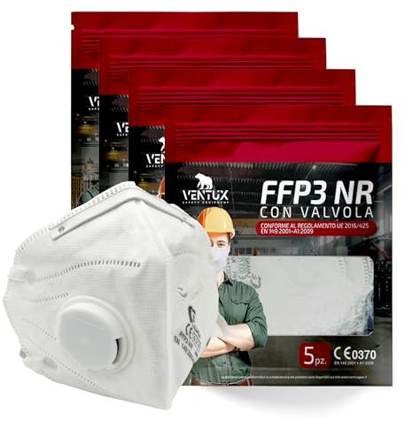 VENTUX SAFETY EQUIPMENT 20 pz Mascherine FFP3 NR con Valvola | Filtrazione ≥99% | Protezione Avanzata | Certificato CE 0370