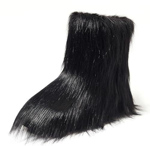 Shenduo Femme Fausse Fourrure Bottes Mi-mollet | Chaudes Bottes Doublées de Fourrure Matière Fausse Fourrure