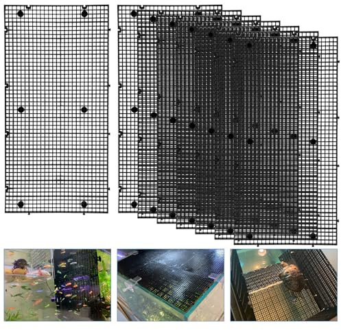 Plastic Egg Crate Grip Panel Fish Tank Divider Aquarium Divider Filter Bottom Fish Tank Isolation Board Egg Crate Tray (Black, 8pcs 11.8X5.9 Inch with 0.15 Inch Hole)
