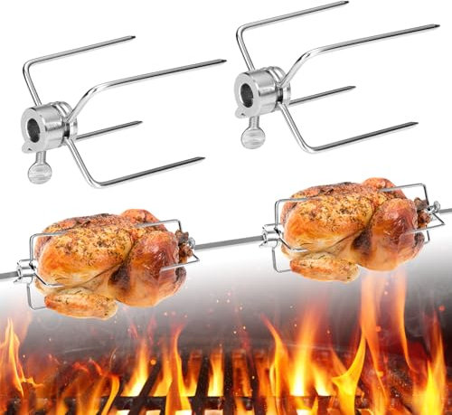 TANYEAR 2PCS Universal Fleischnadeln Edelstahl BBQ Fleischklammer mit Feststellschraube Klammern für Grillspieß Drehspieß Hähnchengrill Rotisserie