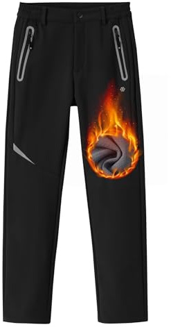 MoFiz Pantalon Ski Enfant Pantalon Polaire Chaud Enfant Pantalon Randonnee Softshell Pantalons Garçons Filles Doux Respirant Noir-C 164-176