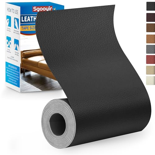 Sgooyir Juego de reparación de piel sintética, autoadhesivo, negro, 10 x 160 cm, juego de reparación de piel sintética, parches autoadhesivos para asientos de coche, muebles, sofás, chaquetas