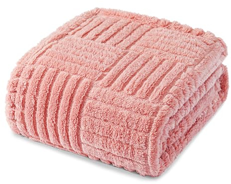 Whale Flotilla Fluffy Fleece Throw Blanket for Sofa, 130x150 CM | Fuzzy Soft Cozy Exquisite Blankets with Decorative Jacquard Pattern for All Season, Couch, Bed, Machine Washable, Pink