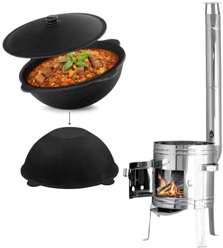 Ø35 Utschak in acciaio inox con tubo di scarico Uchag Forno da campeggio Forno Gulasch Caldaia 10L Kazan Kazan Kazan stufa gulasch cannone ungherese pentola cucina da campo