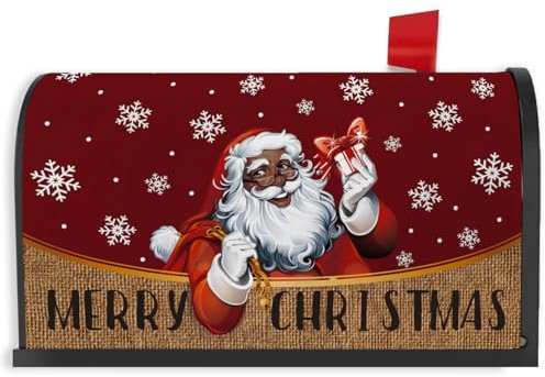 African American Christmas Mailbox Cover Black Santa Claus Letterbox Covers Black African American New Year Winter Xmas Mailbox Decor Merry Christmas Decorations for Outdoor Garden Yard Mailbox