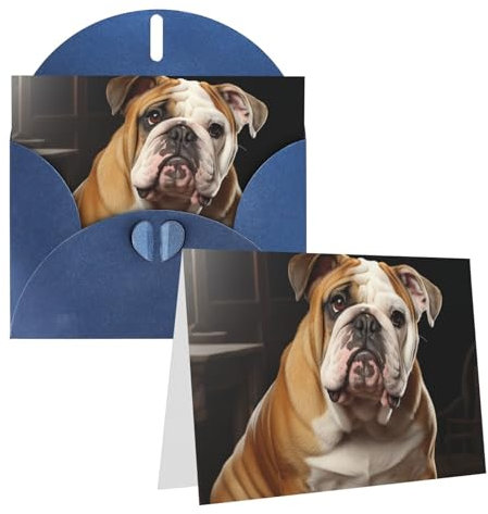DJUETRUI Grußkarten mit Umschlägen, halbgefaltet, blanko, Dankeskarte, Englische Bulldogge, Grußkarten, Happy Birthday Karten, Valentinstagskarten für Abschlussfeier, Hochzeitseinladungen, 10,2 x 15,2
