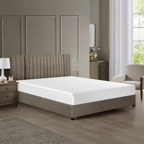 DISANGNI Sábana bajera ajustable de seda de morera 100 % de grado 6A, certificado Oeko-Tex, de 22 momme, 1 pieza, sábana bajera de seda suave de lujo, bolsillo profundo (blanco crema, 160 x 200 + 30