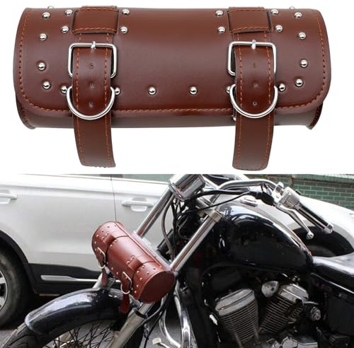 DREAMIZER Motorradtasche Universelle Motorrad-Satteltasche PU-Leder Motorradtasche Wasserdicht Motorrad-Werkzeugtasche für Motorrad-Fahrrad mit 2 Befestigungsgurten Braun