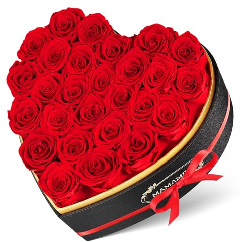 27 Pièces Rose Eternelle en Boîte en Forme Cœur - Fleur Eternelle Cadeau, Rose Eternel Rouge-Cadeau St-valentin, Anniversaire, pour Femme, Mere, Copine, Amie, Fête des Mères/Grands-Mères