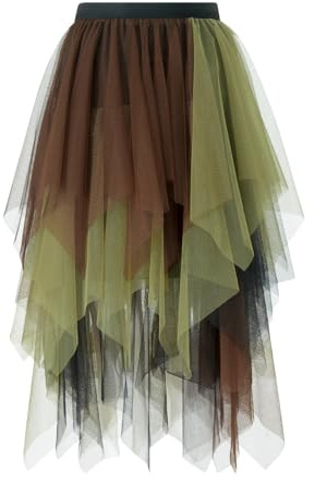 L&ieserram Jupe midi en tulle pour femme - Jupe longue - Taille haute - Ligne A - Longueur genou - Costume de carnaval - Jupe pour Halloween, carnaval, fête, multicolore noir, marron, vert, L