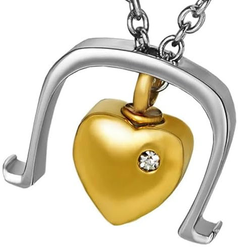 ZEZILE Steigbügel mit Herzanhänger Edelstahl Andenken Schmuck Einäscherung Anhänger für Mensch/Haustier Asche