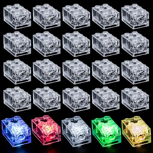 Joycabin Lot de 15 blocs de construction, 2 x 3 briques lumineuses LED, lampe transparente, pièces de construction, jouets compatibles avec toutes les grandes marques
