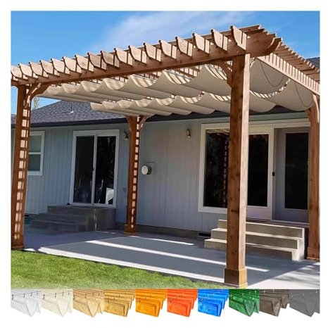 WECLMH Retractable Wave Sun Shade Sails, Retractable Pergola Canopy Replacement Shade Cover, 95% UV Block Outdoor Slide Wire Wave Shade Sail, Deck Porch Patio Awnings