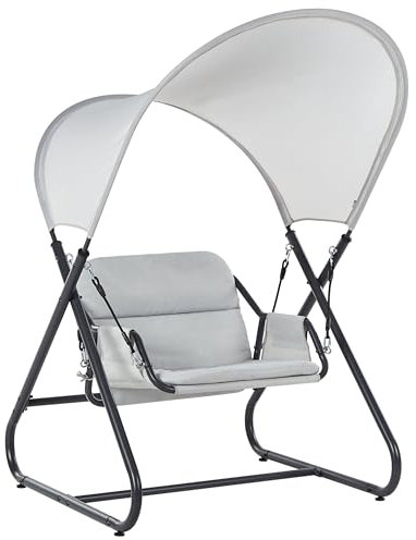 Beliani Outdoor Swing Seat Polyester With Mesh Canopy Steel Frame Light Grey, Solagna