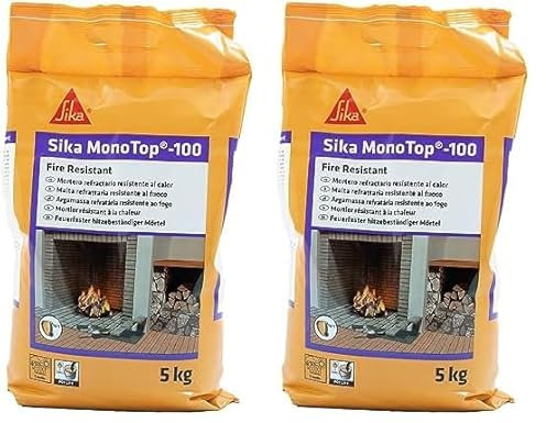 Sika Monotop-100 Fire Resistant, Mortero refractario de fraguado rápido para la construcción y reparación de elementos resistentes al calor hasta 750°C, Gris, 5kg (Paquete de 2)