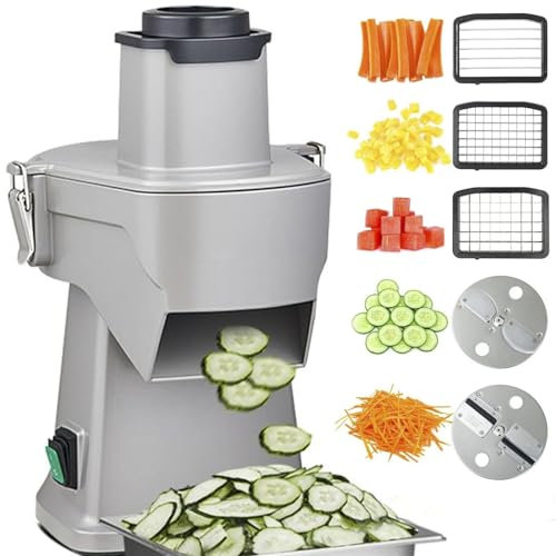 Cortadora de verduras eléctrica 4 en 1, picadora, trituradora y cortadora de tiras, cortadora de papas fritas con 5 cuchillas, picadora de alimentos comercial automática multifuncional for verduras y