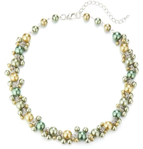 BULINLIN Chunky Pearl Necklaces Statement Pearl Choker Necklaces for Women with Small Pendant Handmade Costume Jewellery Gifts for Mum Mothers Day(Green)