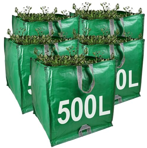 Garden Waste Bags - 500 Litre - 1 to 10 Sacks - PREMIUM GRADE - Industrial Fabric and Handles - Heavy Duty Garden/Green Waste Sacks (5)