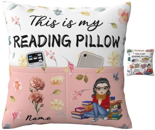 BFHEFGSUU Personalised This Is My Reading Pillow Covers Custom Name Portrait Birthday Flower Reading Themed Pillowcase For Sofa Bed Gifts For Women Book Lovers Reader Bookish Xmas Birthday (style 1)