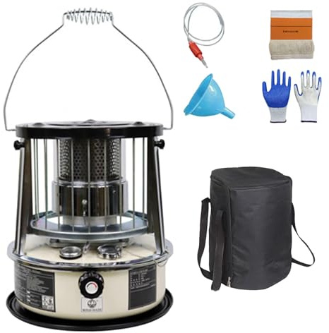 9000 BTU Stufa a Petrolio Riscaldamento a Stoppino Serbatoio Da 4,6 Litri Riscaldamento Di Emergenza Senza Elettricità Riscaldatore per Campeggio,Emergenze,Off-white-completeset