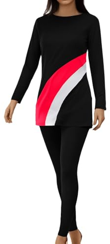 Generisch Burkini, costume da bagno da donna musulmano, costume da bagno alla moda, hijab, 3 pezzi, a maniche lunghe, islamico, a corpo intero, modesto, set A11, Colore: rosso, M