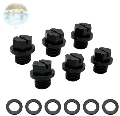 Juego de 6 tapones de drenaje con juntas para piscina, accesorios esenciales para bomba de piscina, ideales para el mantenimiento y el drenaje de tu piscina