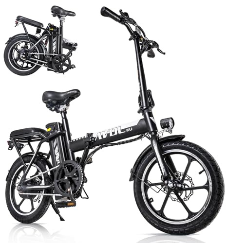 Velo Electrique Pliable 16 Pouces pour Adultes, vélo électrique pour Homme et Femme, vélo électrique Urbain, Batterie 36 V 12,8 Ah, Freins à Disque, vélo électrique Compact