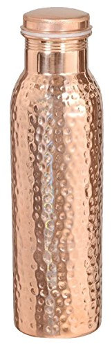 Reise-Wasserflasche aus 100% reinem Kupfer geschmiedet, aus einem Stück, mit ayurvedischen Gesundheits-Vorteilen.