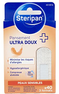 Steripan - Pansement Ultra Doux - Peaux Sensibles - Minimise les Risques d'Allergies - Compresse Alvéolée - Hyppoallergénique - x40-3 formats