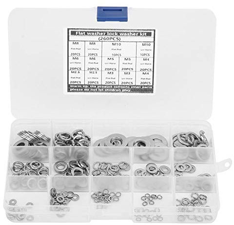 260pcs Washer 304 Edelstahl Spring Lock Washer Anti-Rost Sortiment Set Kit, Dichtungshaltering