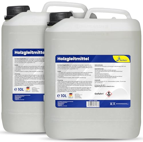Mr. Perfect® Silikonfreies Holzgleitmittel | 2x10 Liter |Gleitmittel für Holzbearbeitung | Holz Gleitmittel für Hobelmaschine, Frästische, Werkstattmöbel uvm.