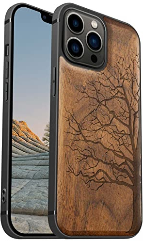 Carveit Coque magnétique pour iPhone 13 ProMax [amulette Noyer] [Pare-chocs en TPU souple] Coque de téléphone antichoc compatible avec 13ProMax Magsafe Coque Bois (Arbre éternel)