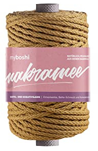 myboshi Makramee-Garn, geflochten, 4mm, Made in Germany, Naturgarn, Knüpf-Garn, das Kreativgarn für orientalische -Makramee-Arbeiten Gelb, 1 Kordel a 50m