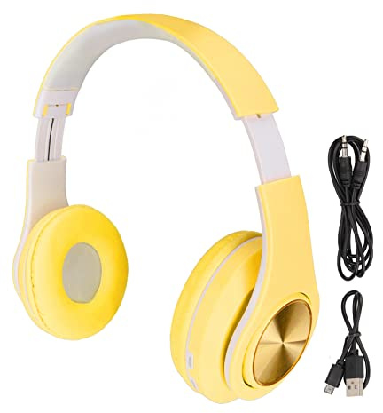 Zunate B39 Headset Wireless 5.0 Bluetooth Earphone, Noise Reduction Foldable Over Ear Headphones with Colorful Light, for Phones, Laptops(Yellow)