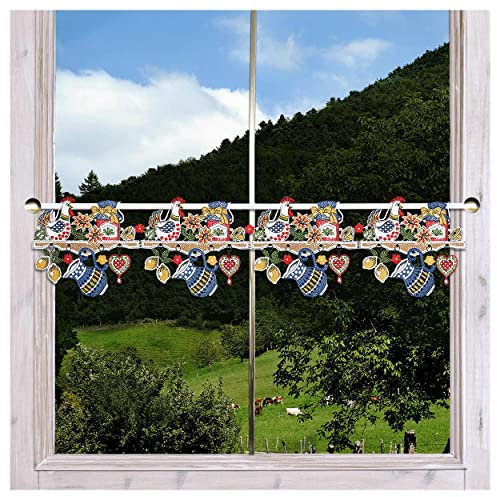 Feenhaus-Spitzengardine Küchenregal aus Plauener Spitze Bunte Landhaus-Scheibengardine für Küche und Esszimmer 16 x 18 cm