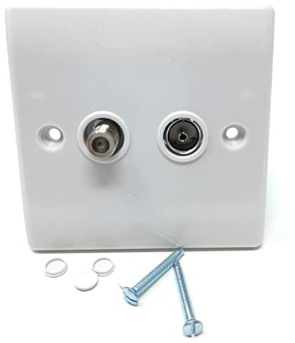 TV FM Coaxial and Satellite Faceplate, Outlet 2 Gang | 1 TV Socket, 1 F-Type Female Socket